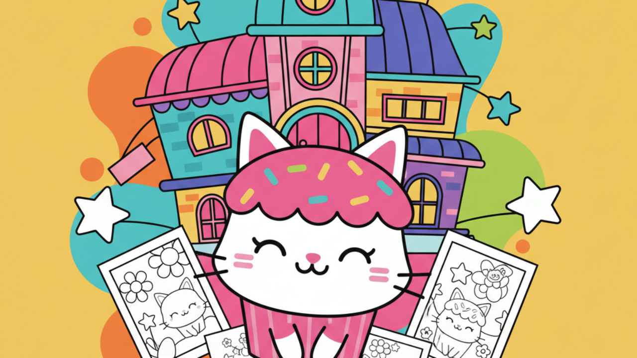 Gabby's Dollhouse: Cakey Cat Coloring Pages