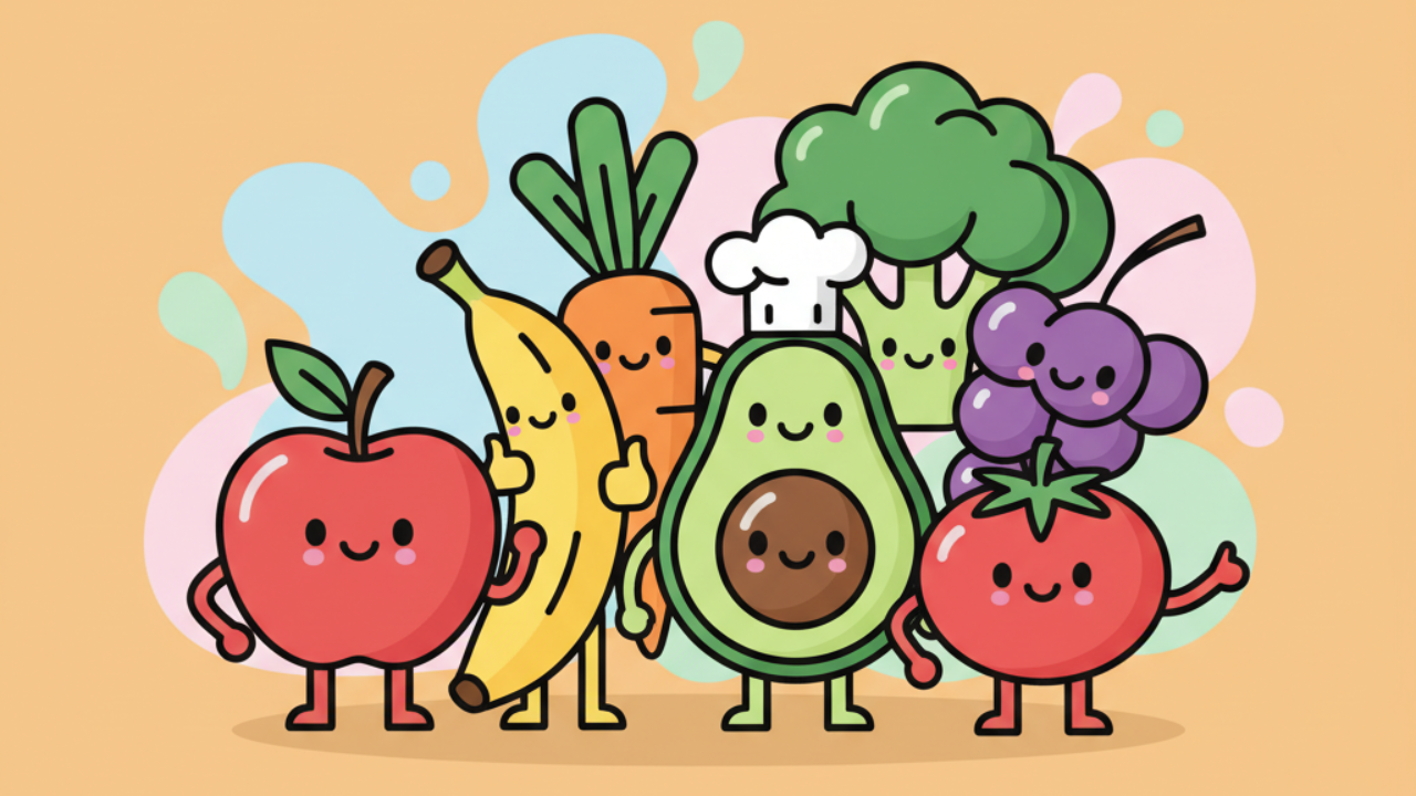 Desenhos de Frutas e Legumes Fofos para Pintar