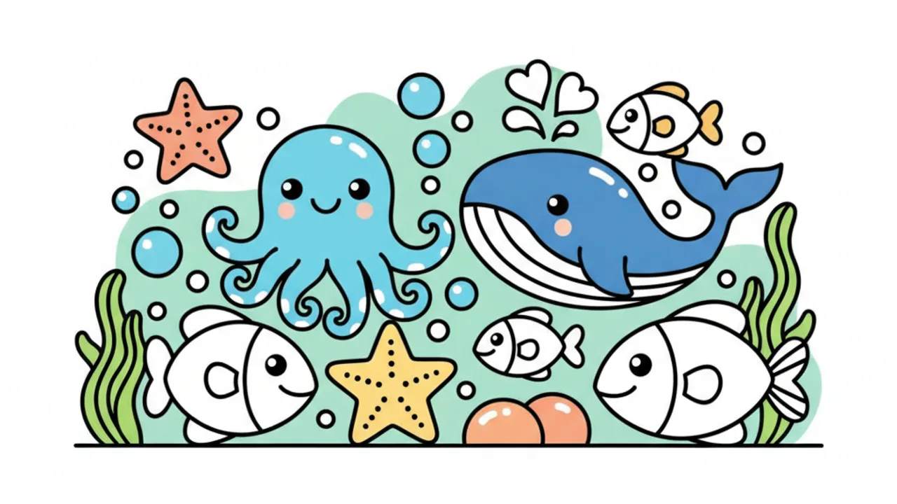 Cute Ocean Animals Coloring Pages: Fun for Kids 🌊