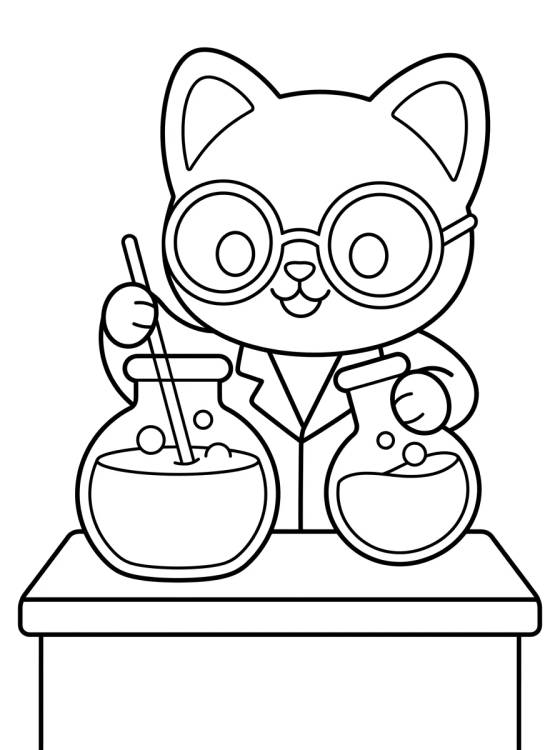 Baby Box Cat Doing Science Experiments para colorir Desenho de Baby Box Cat Doing Science Experiments para colorir e imprimir grátis