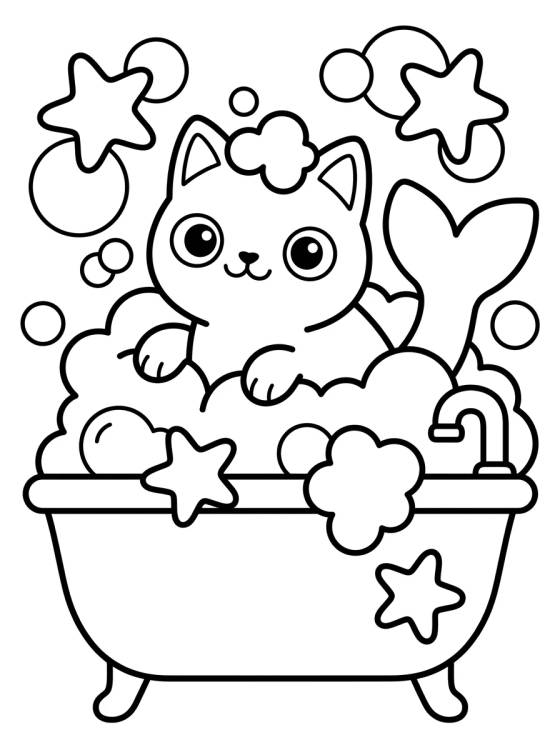 MerCat in the Bubble Spa para colorir Desenho de MerCat in the Bubble Spa para colorir e imprimir grátis