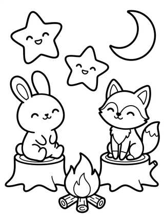 Adventurous Animals Stargazing para colorir Desenho de Adventurous Animals Stargazing para colorir e imprimir grátis