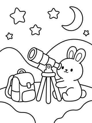 Bunny Stargazing at Night para colorir Desenho de Bunny Stargazing at Night para colorir e imprimir grátis
