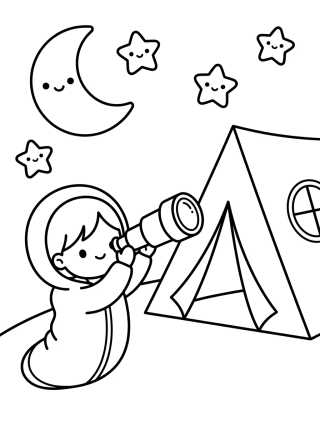 Child Stargazing at the Campground para colorir Desenho de Child Stargazing at the Campground para colorir e imprimir grátis