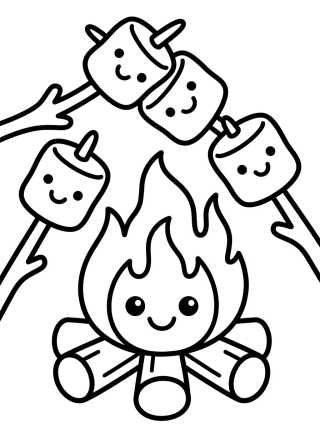 Happy Campfire and Marshmallows para colorir Desenho de Happy Campfire and Marshmallows para colorir e imprimir grátis
