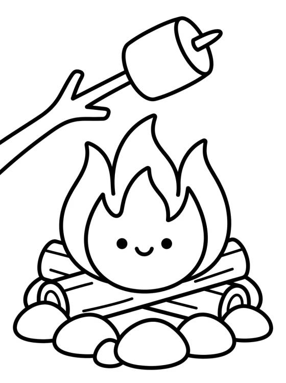 Campfire with Roasting Marshmallow para colorir Desenho de Campfire with Roasting Marshmallow para colorir e imprimir grátis