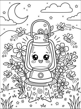 Cute Camping Lantern para colorir Desenho de Cute Camping Lantern para colorir e imprimir grátis