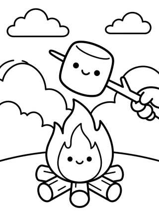Happy Marshmallow at the Campfire para colorir Desenho de Happy Marshmallow at the Campfire para colorir e imprimir grátis