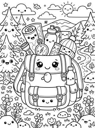Smiling Camping Backpack para colorir Desenho de Smiling Camping Backpack para colorir e imprimir grátis