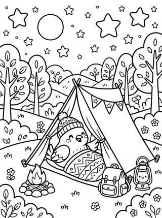 Little Bird Camping Under the Stars para colorir Desenho de Little Bird Camping Under the Stars para colorir e imprimir grátis