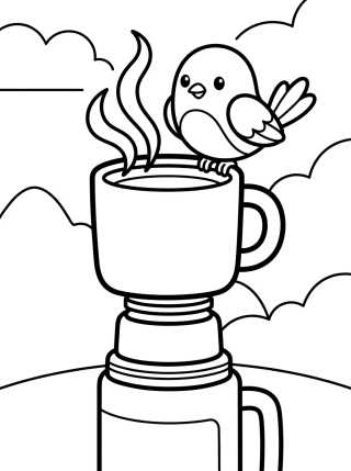 Little Bird at the Camping Snack para colorir Desenho de Little Bird at the Camping Snack para colorir e imprimir grátis
