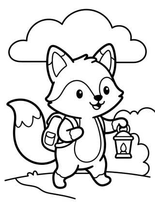 Little Explorer Fox with Lantern para colorir Desenho de Little Explorer Fox with Lantern para colorir e imprimir grátis