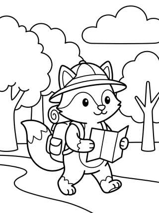 Little Explorer Fox with Backpack para colorir Desenho de Little Explorer Fox with Backpack para colorir e imprimir grátis