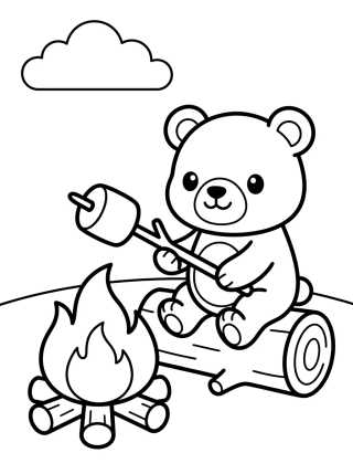 Little Bear Roasting Marshmallow para colorir Desenho de Little Bear Roasting Marshmallow para colorir e imprimir grátis