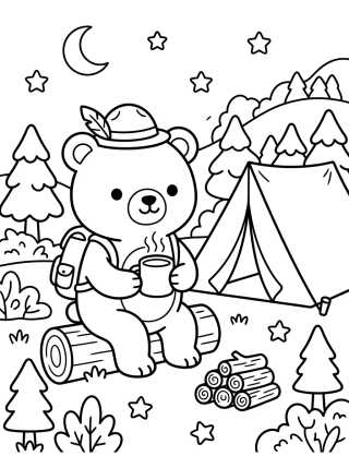 Little Adventurer Bear Camping para colorir Desenho de Little Adventurer Bear Camping para colorir e imprimir grátis