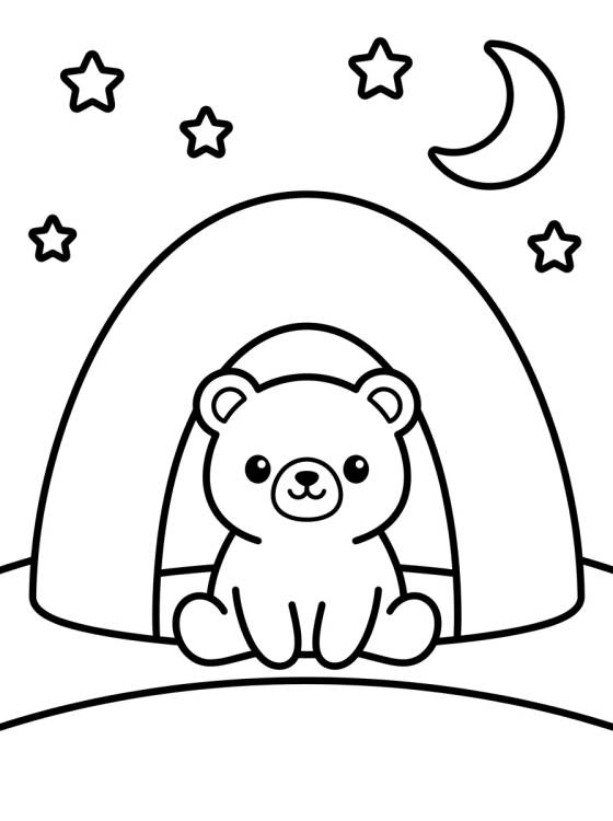 Kawaii Bear at the Camping Tent para colorir Desenho de Kawaii Bear at the Camping Tent para colorir e imprimir grátis