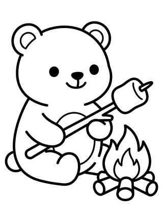 Teddy Bear at the Campfire para colorir Desenho de Teddy Bear at the Campfire para colorir e imprimir grátis