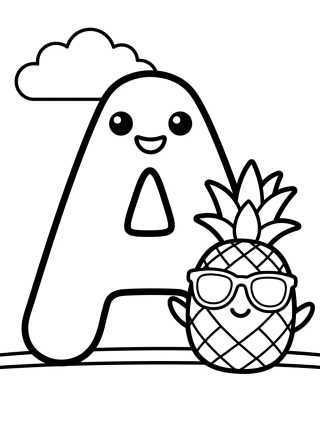 Letter A with Cute Pineapple para colorir Desenho de Letter A with Cute Pineapple para colorir e imprimir grátis
