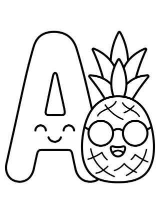 Letter A with Cute Pineapple para colorir Desenho de Letter A with Cute Pineapple para colorir e imprimir grátis