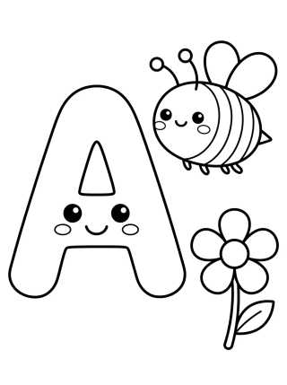Letter A with Cute Bumblebee para colorir Desenho de Letter A with Cute Bumblebee para colorir e imprimir grátis
