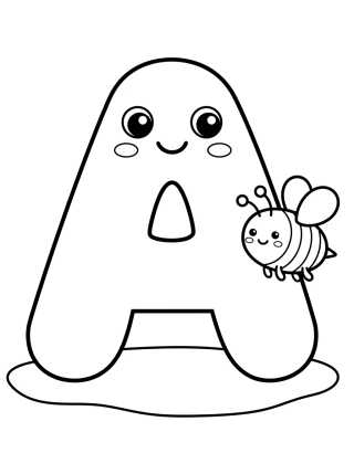 Letter A with Kawaii Bee para colorir Desenho de Letter A with Kawaii Bee para colorir e imprimir grátis