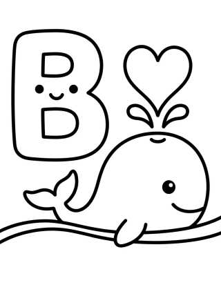 Letter B with Cute Whale para colorir Desenho de Letter B with Cute Whale para colorir e imprimir grátis