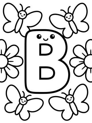 Letter B with Kawaii Butterfly para colorir Desenho de Letter B with Kawaii Butterfly para colorir e imprimir grátis