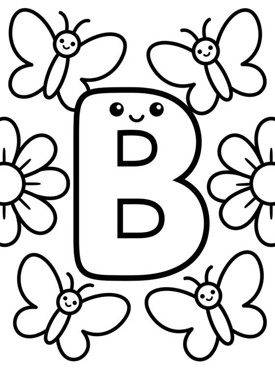 Letter B with Kawaii Butterfly para colorir Desenho de Letter B with Kawaii Butterfly para colorir e imprimir grátis