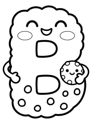 Letter B with Smiling Cookie para colorir Desenho de Letter B with Smiling Cookie para colorir e imprimir grátis