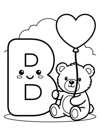 Letter B and Teddy Bear para colorir Desenho de Letter B and Teddy Bear para colorir e imprimir grátis
