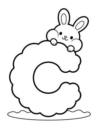 Letter C with Cute Bunny para colorir Desenho de Letter C with Cute Bunny para colorir e imprimir grátis