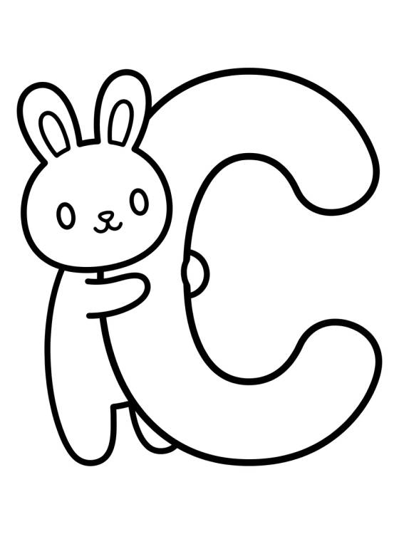 Letter C with Cute Bunny para colorir Desenho de Letter C with Cute Bunny para colorir e imprimir grátis
