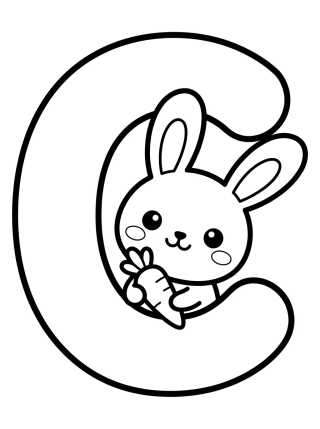 Letter C with Cute Bunny para colorir Desenho de Letter C with Cute Bunny para colorir e imprimir grátis