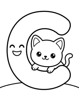 Letter C with Cute Kitten para colorir Desenho de Letter C with Cute Kitten para colorir e imprimir grátis