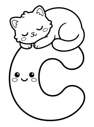 Letter C with Cute Kitten para colorir Desenho de Letter C with Cute Kitten para colorir e imprimir grátis