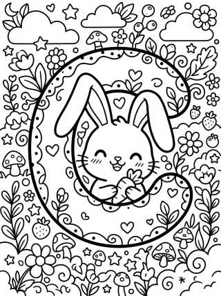 Letter C with Joyful Bunny para colorir Desenho de Letter C with Joyful Bunny para colorir e imprimir grátis