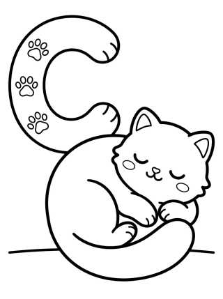 Letter C and Kawaii Kitty para colorir Desenho de Letter C and Kawaii Kitty para colorir e imprimir grátis