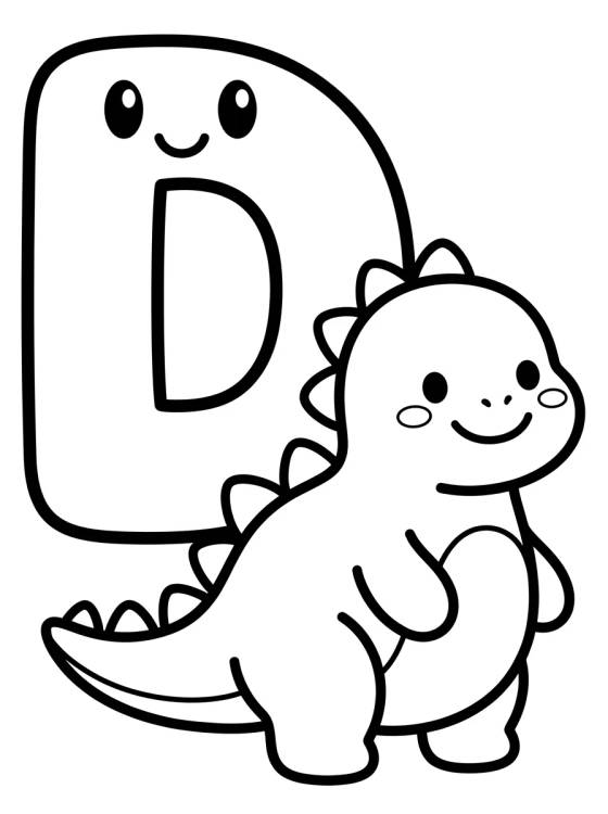Letter D with a Baby Dinosaur para colorir Desenho de Letter D with a Baby Dinosaur para colorir e imprimir grátis