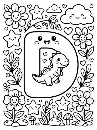 Letter D with Cute Baby Dino para colorir Desenho de Letter D with Cute Baby Dino para colorir e imprimir grátis