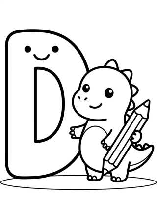 Letter D and Cute Little Dinosaur para colorir Desenho de Letter D and Cute Little Dinosaur para colorir e imprimir grátis