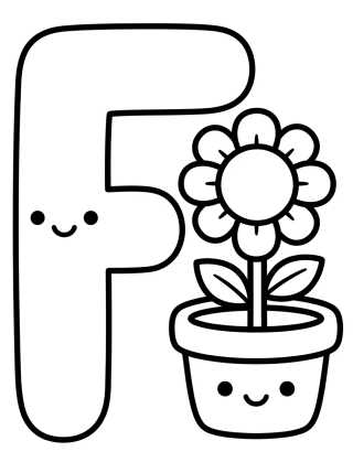 Letter F with Cute Little Flower para colorir Desenho de Letter F with Cute Little Flower para colorir e imprimir grátis
