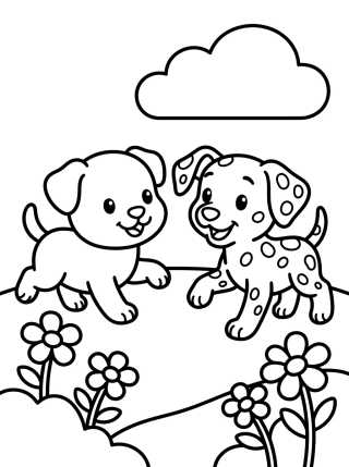 Bingo and Chloe Playing para colorir Desenho de Bingo and Chloe Playing para colorir e imprimir grátis