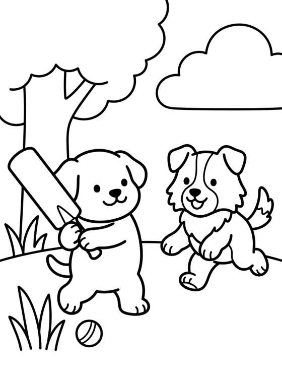 Rusty and Mackenzie Playing Cricket para colorir Desenho de Rusty and Mackenzie Playing Cricket para colorir e imprimir grátis