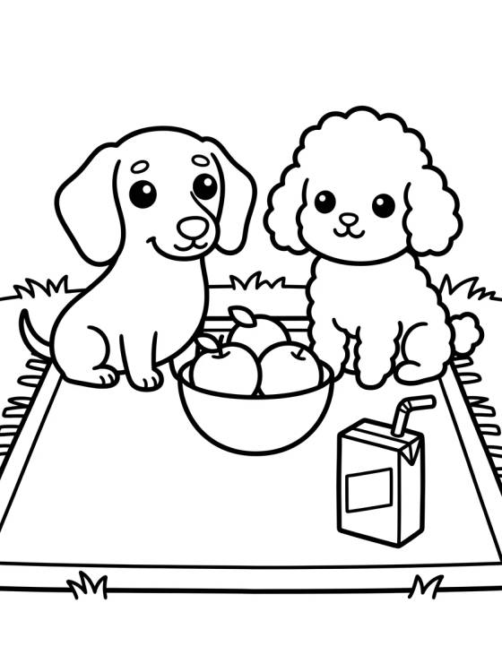 Snickers and Coco on a Picnic para colorir Desenho de Snickers and Coco on a Picnic para colorir e imprimir grátis