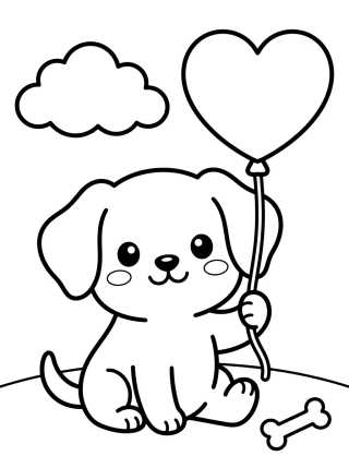 Puppy with Heart Balloon para colorir Desenho de Puppy with Heart Balloon para colorir e imprimir grátis