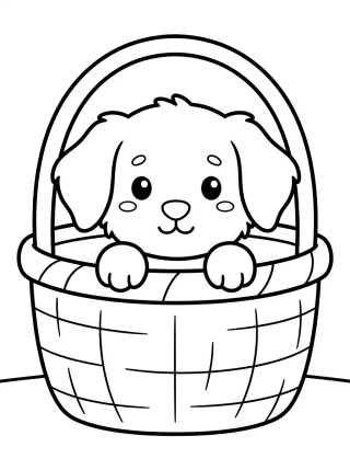 Cute Puppy in a Basket para colorir Desenho de Cute Puppy in a Basket para colorir e imprimir grátis