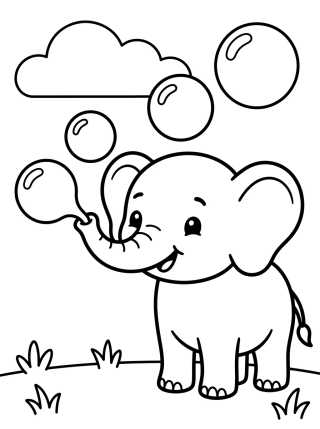 Baby Elephant Blowing Bubbles para colorir Desenho de Baby Elephant Blowing Bubbles para colorir e imprimir grátis