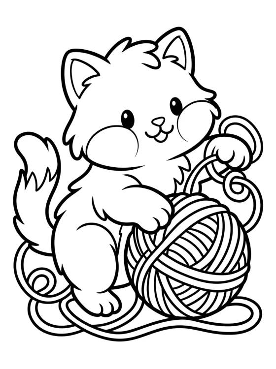 Cute Kitty with Yarn Ball para colorir Desenho de Cute Kitty with Yarn Ball para colorir e imprimir grátis