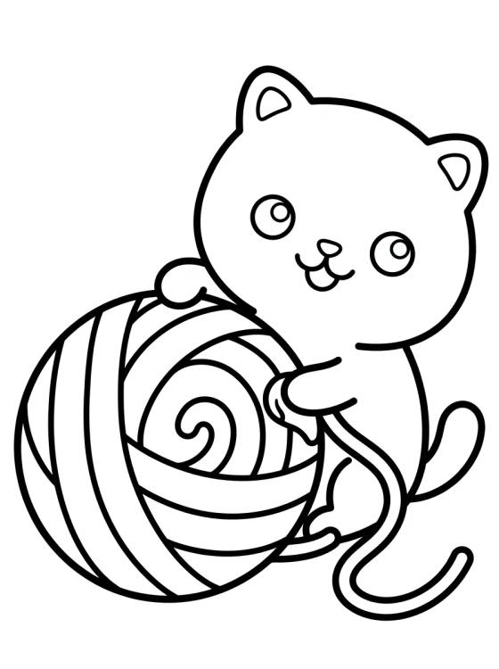 Cute Kitten Playing with Yarn para colorir Desenho de Cute Kitten Playing with Yarn para colorir e imprimir grátis