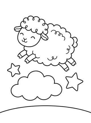 Little Sheep Jumping Over Stars para colorir Desenho de Little Sheep Jumping Over Stars para colorir e imprimir grátis